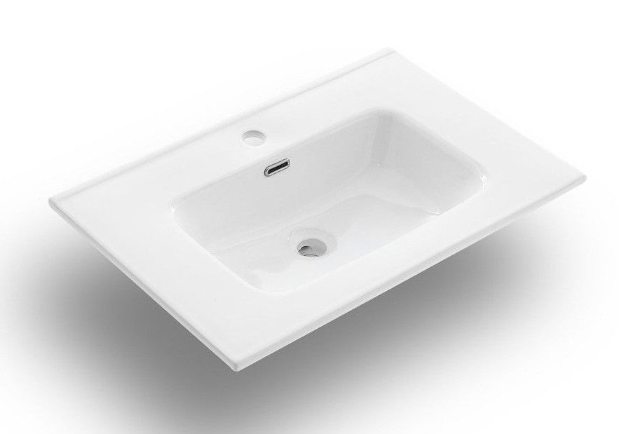 Ensemble meuble de salle de bain 2 tiroirs laqué blanc et gris et miroir lumineux Lago L 60 cm - Photo n°2