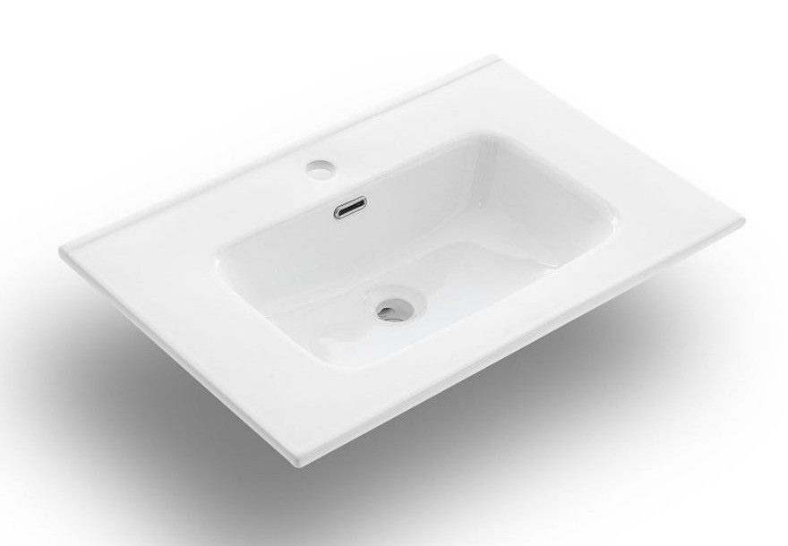 Ensemble meuble de salle de bain 2 tiroirs laqué blanc et gris et miroir à LED Oga L 80 cm - Photo n°3