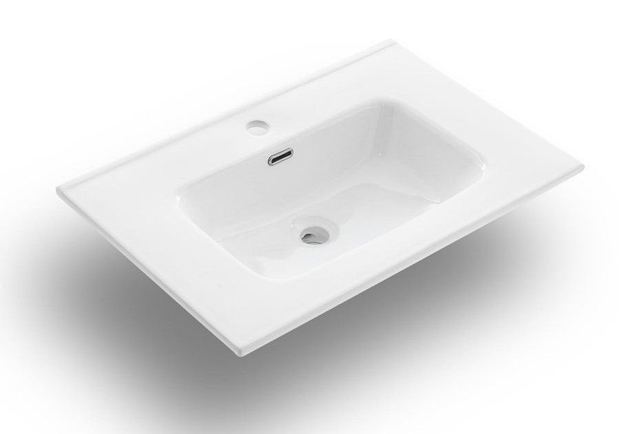 Ensemble meuble de salle de bain 2 tiroirs laqué blanc et gris oxyde et miroir à LED Oga L 70 cm - Photo n°3