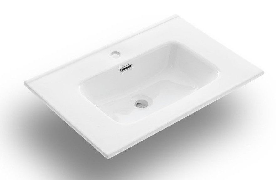 Ensemble meuble de salle de bain 2 tiroirs laqué blanc et marron et miroir à LED Oga L 70 cm - Photo n°3