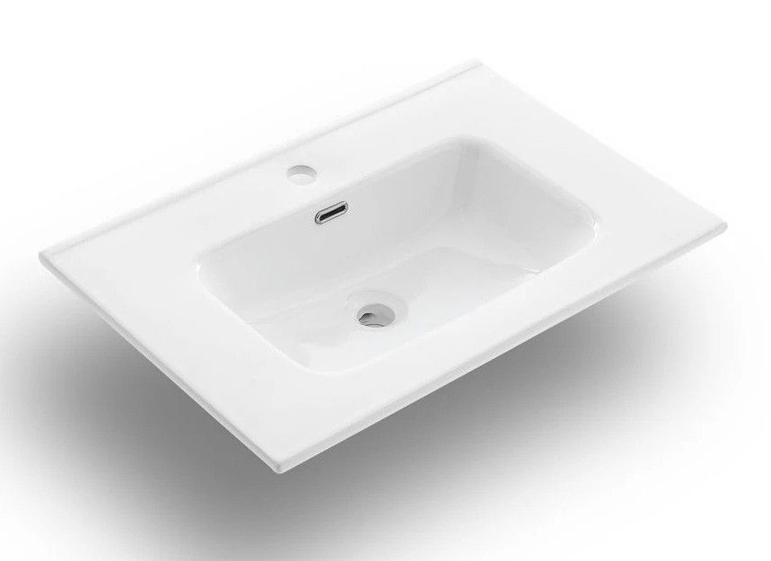 Ensemble meuble de salle de bain 2 tiroirs laqué blanc et miroir à LED Lago L 80 cm - Photo n°2