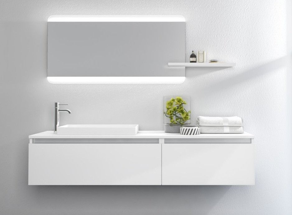 Ensemble meuble de salle de bain 2 tiroirs laqué blanc mat et miroir à LED Teph L 170 cm - Photo n°1