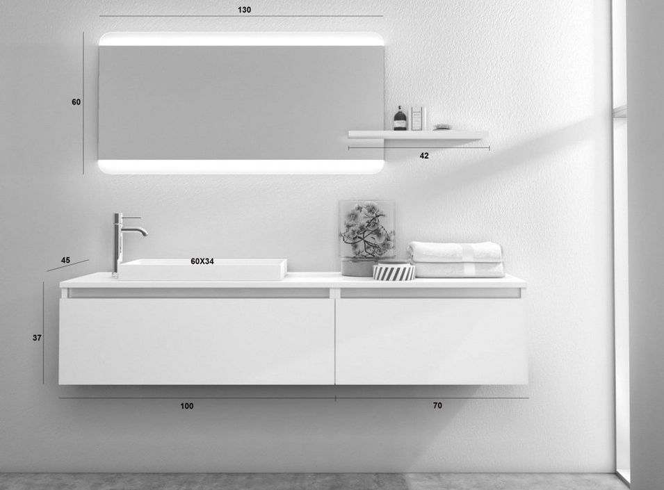 Ensemble meuble de salle de bain 2 tiroirs laqué blanc mat et miroir à LED Teph L 170 cm - Photo n°4