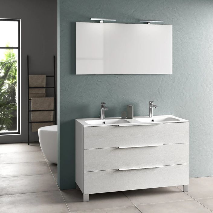 Ensemble meuble de salle de bain 3 tiroirs blanc double vasque et miroir à LED Molma L 120 cm - Photo n°1