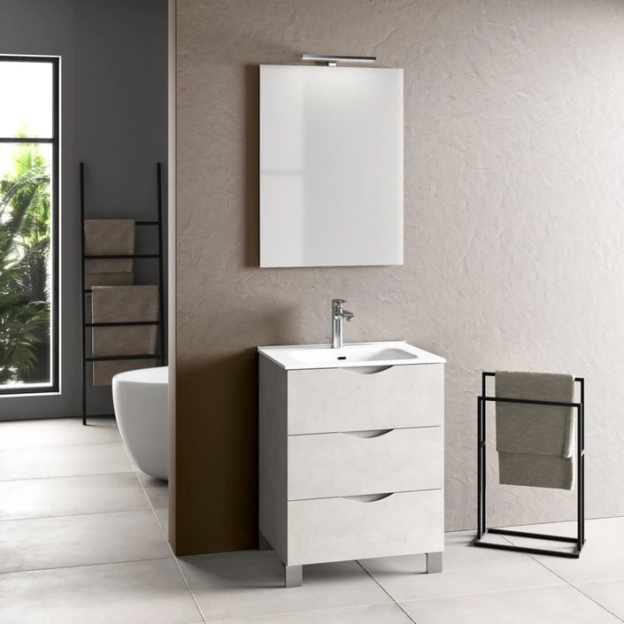 Ensemble meuble de salle de bain 3 tiroirs blanc et miroir lumineux Olo L 60 cm - Photo n°1