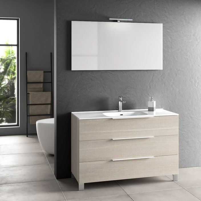 Ensemble meuble de salle de bain 3 tiroirs bois beige et miroir lumineux Malo L 120 cm - Photo n°1