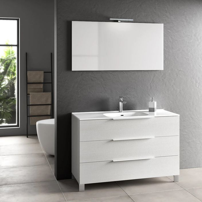 Ensemble meuble de salle de bain 3 tiroirs bois blanc et miroir lumineux Malo L 120 cm - Photo n°1