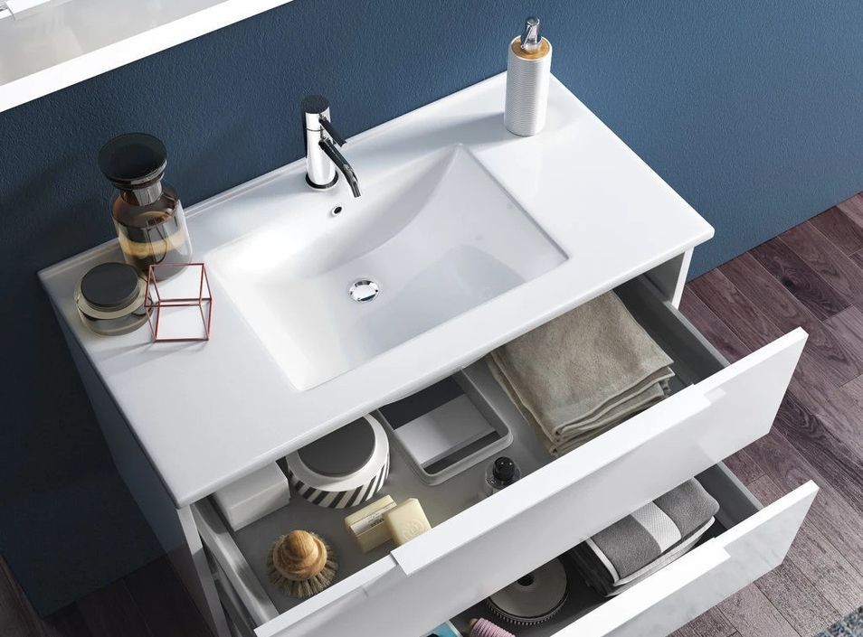 Ensemble meuble de salle de bain 3 tiroirs bois blanc et miroir lumineux Malo L 120 cm - Photo n°5