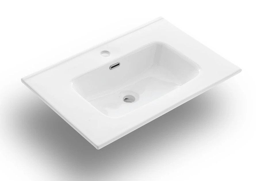 Ensemble meuble de salle de bain 3 tiroirs laqué blanc et beige et miroir lumineux Lago L 60 cm - Photo n°2