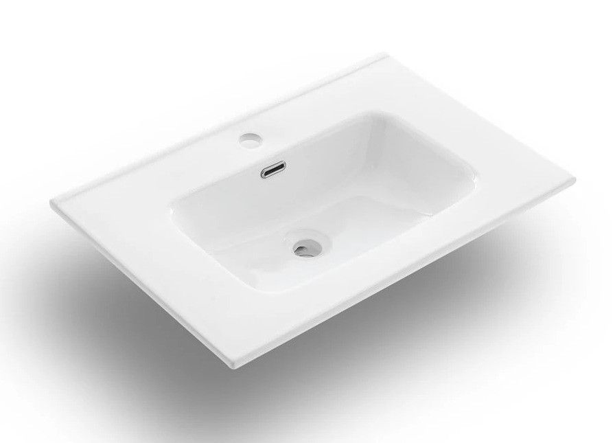 Ensemble meuble de salle de bain 3 tiroirs laqué blanc et beige et miroir lumineux Lago L 80 cm - Photo n°2