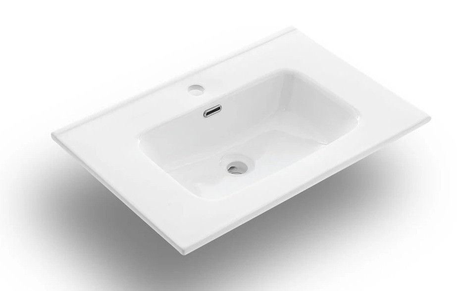 Ensemble meuble de salle de bain 3 tiroirs laqué blanc et bleu gris et miroir lumineux Lago L 60 cm - Photo n°2