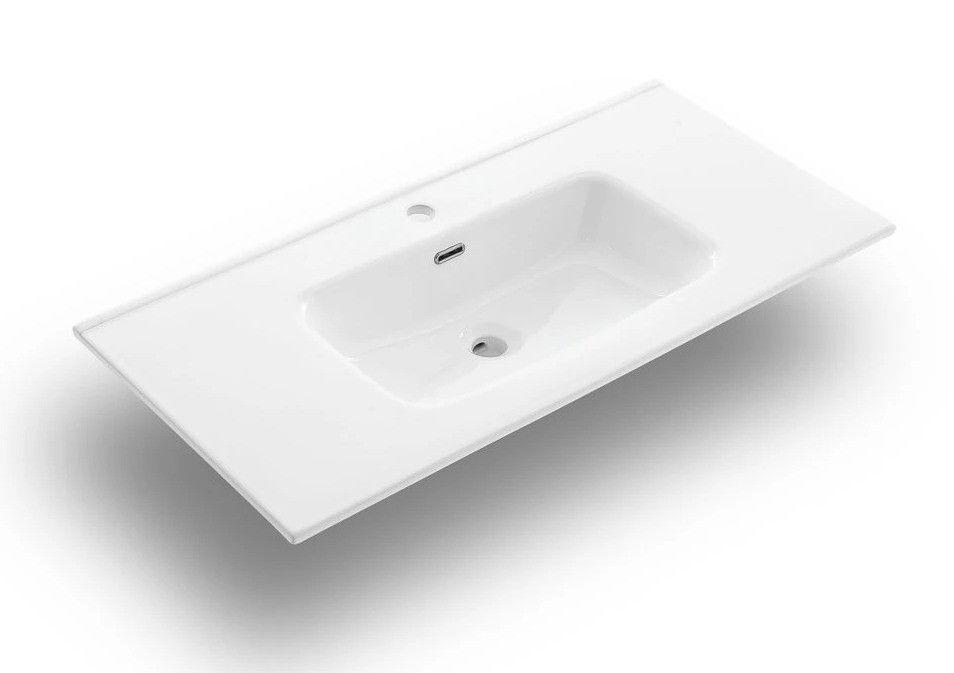 Ensemble meuble de salle de bain 3 tiroirs laqué blanc et chêne et miroir lumineux Lago L 90 cm - Photo n°2