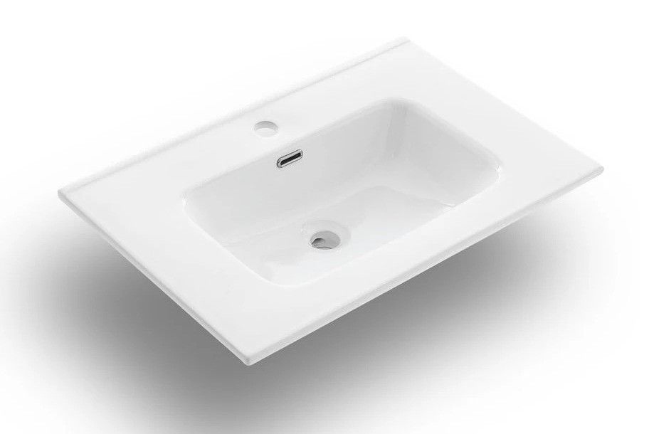 Ensemble meuble de salle de bain 3 tiroirs laqué blanc et gris oxyde et miroir lumineux Lago L 80 cm - Photo n°2