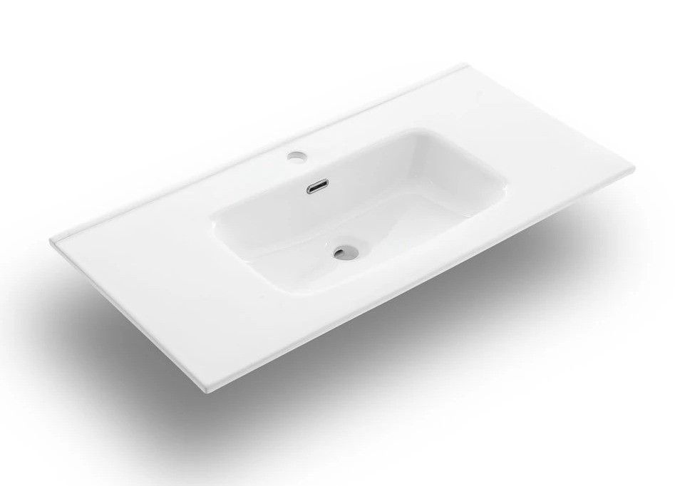 Ensemble meuble de salle de bain 3 tiroirs laqué blanc et gris oxyde et miroir lumineux Lago L 90 cm - Photo n°2