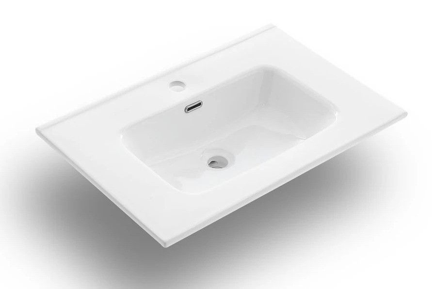 Ensemble meuble de salle de bain 3 tiroirs laqué blanc et marron et miroir lumineux Lago L 60 cm - Photo n°2