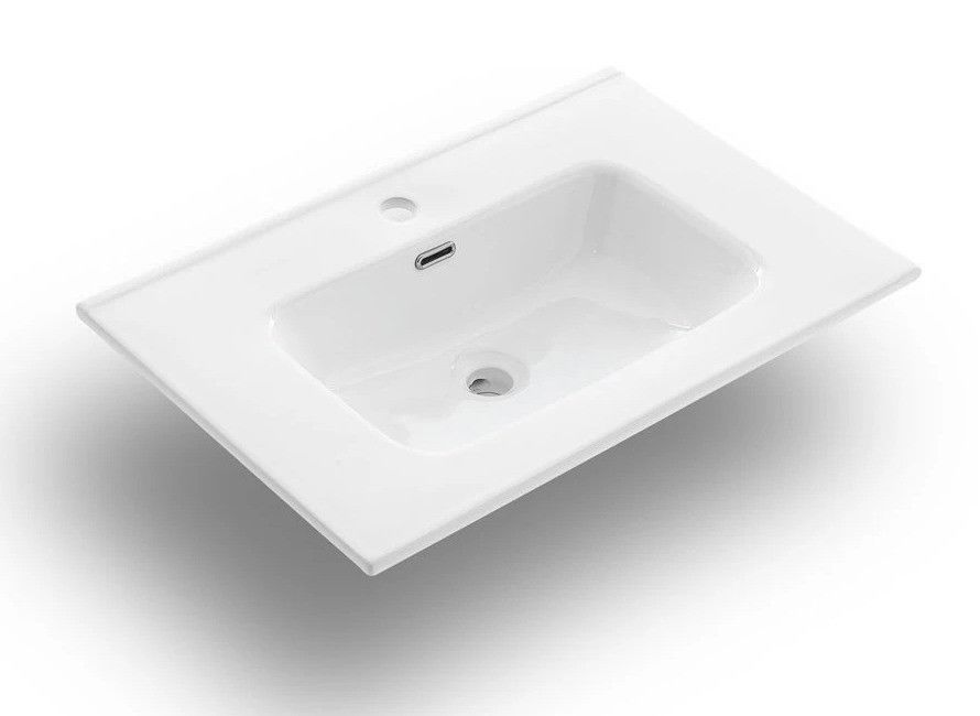 Ensemble meuble de salle de bain 3 tiroirs laqué blanc et miroir lumineux Lago L 60 cm - Photo n°2