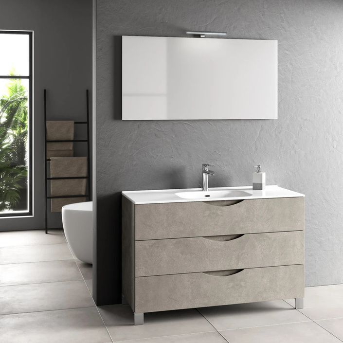 Ensemble meuble de salle de bain 3 tiroirs taupe et miroir lumineux Olo L 120 cm - Photo n°1