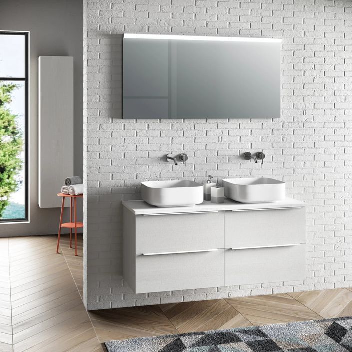 Ensemble meuble de salle de bain 4 tiroirs bois blanc et miroir lumineux Malo L 120 cm - Photo n°1