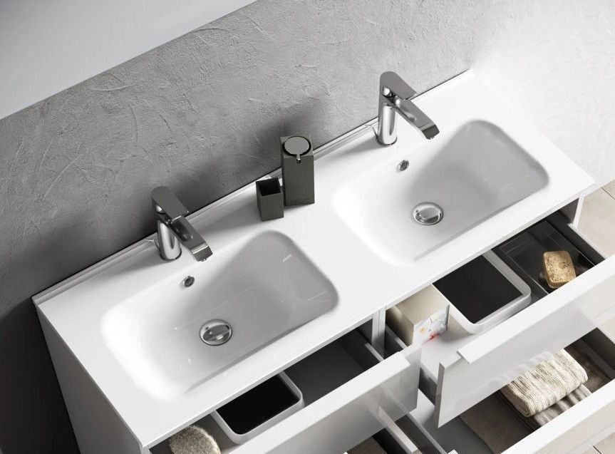 Ensemble meuble de salle de bain 4 tiroirs bois gris clair et miroir à LED Malo L 120 cm - Photo n°2