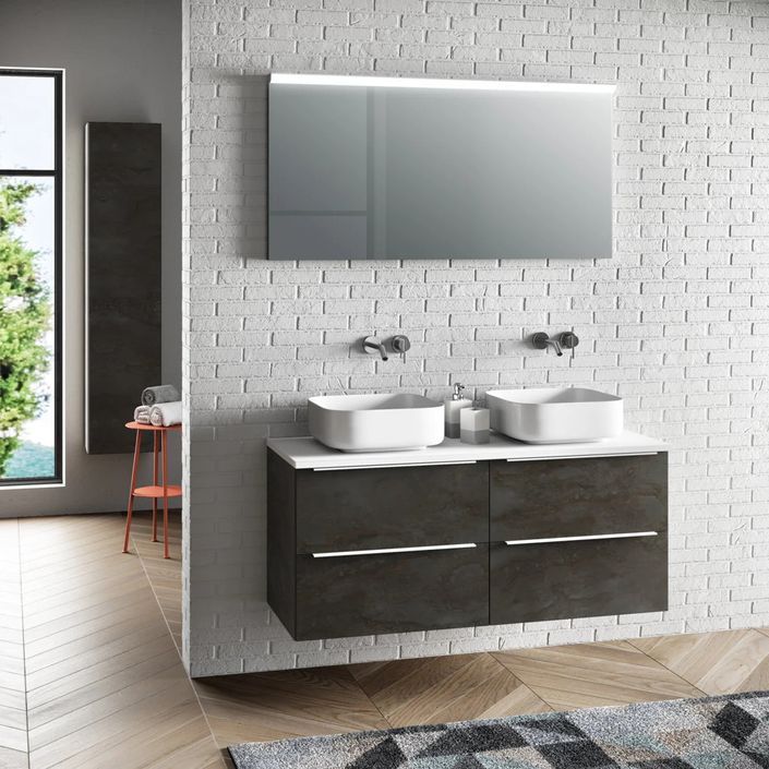 Ensemble meuble de salle de bain 4 tiroirs bois gris oxyde et miroir lumineux Malo L 120 cm - Photo n°1