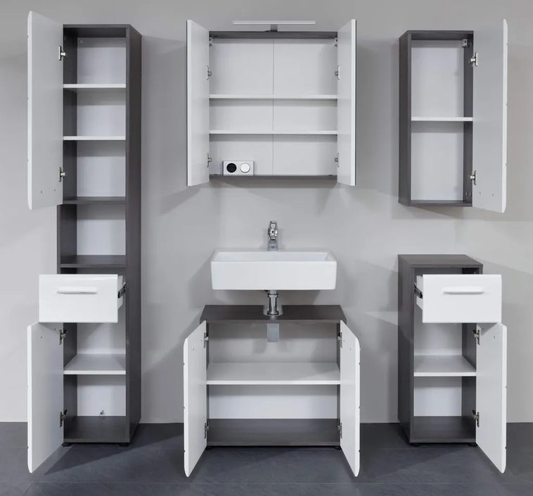 Ensemble meuble de salle de bain 5 pièces blanc et gris Bezzi - Photo n°3