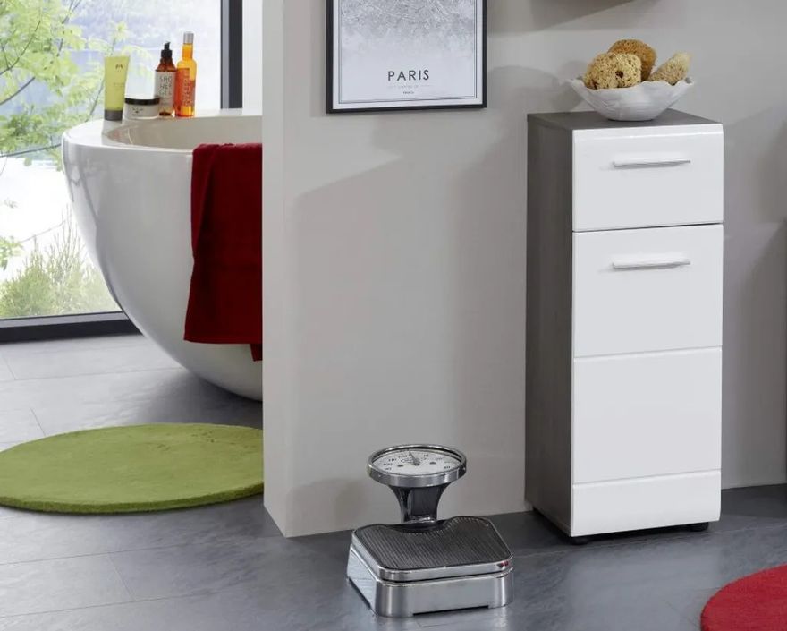 Ensemble meuble de salle de bain 5 pièces blanc et gris Bezzi - Photo n°6