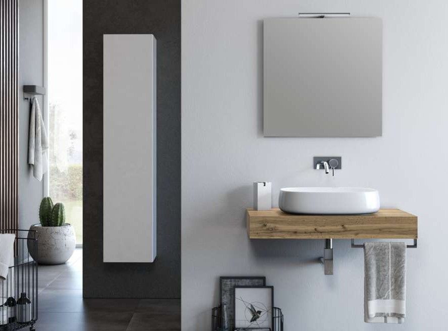 Ensemble meuble de salle de bain chêne clair et miroir lumineux Kyo L 90 cm - Photo n°1