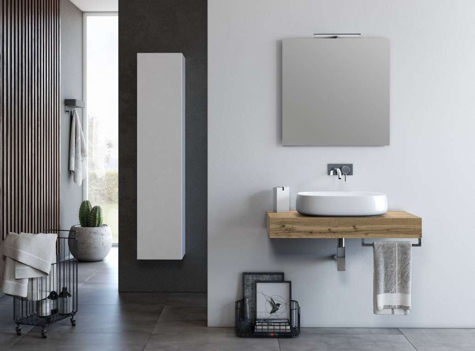 Ensemble meuble de salle de bain chêne clair et miroir lumineux Kyo L 90 cm - Photo n°6