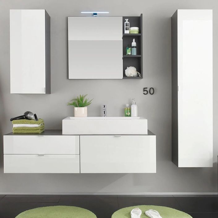 Ensemble meuble salle de bain 4 pièces avec vasque blanc brillant et anthracite Ibiza 189 cm - Photo n°1