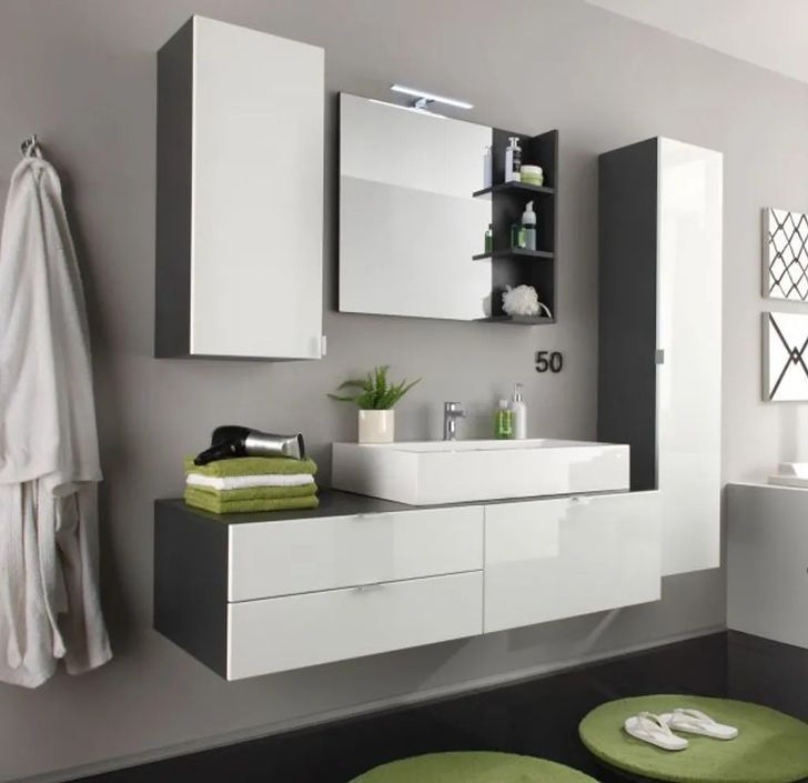 Ensemble meuble salle de bain 4 pièces avec vasque blanc brillant et anthracite Ibiza 189 cm - Photo n°2