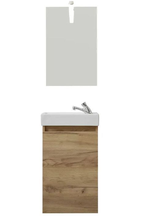 Ensemble meuble salle de bain à LED 4 pièces mélaminé chêne clair Calvi - Photo n°1