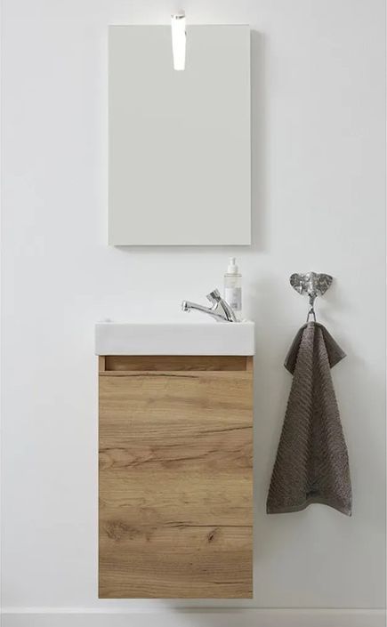 Ensemble meuble salle de bain à LED 4 pièces mélaminé chêne clair Calvi - Photo n°4