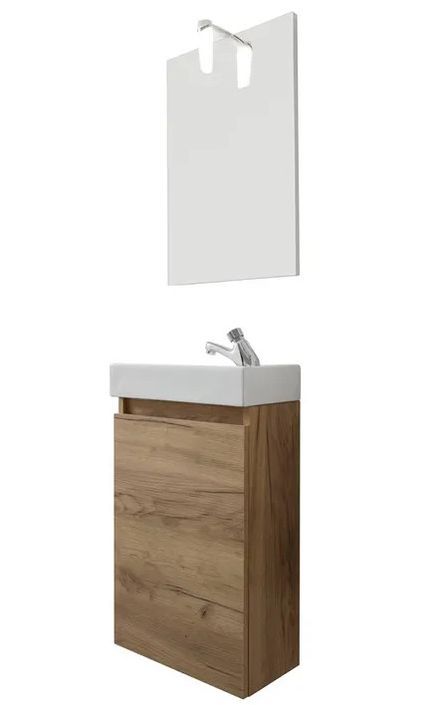 Ensemble meuble salle de bain à LED 4 pièces mélaminé chêne clair Calvi - Photo n°5