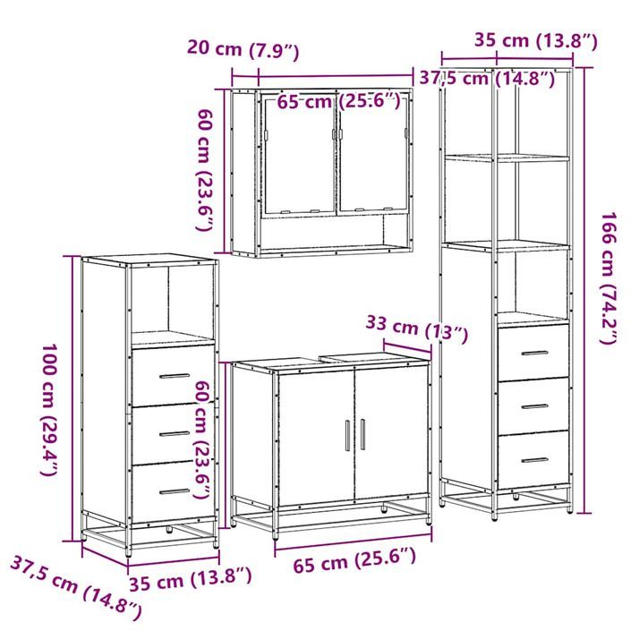 Ensemble meubles salle de bain 4 pcs chêne fumé bois ingénierie - Photo n°11