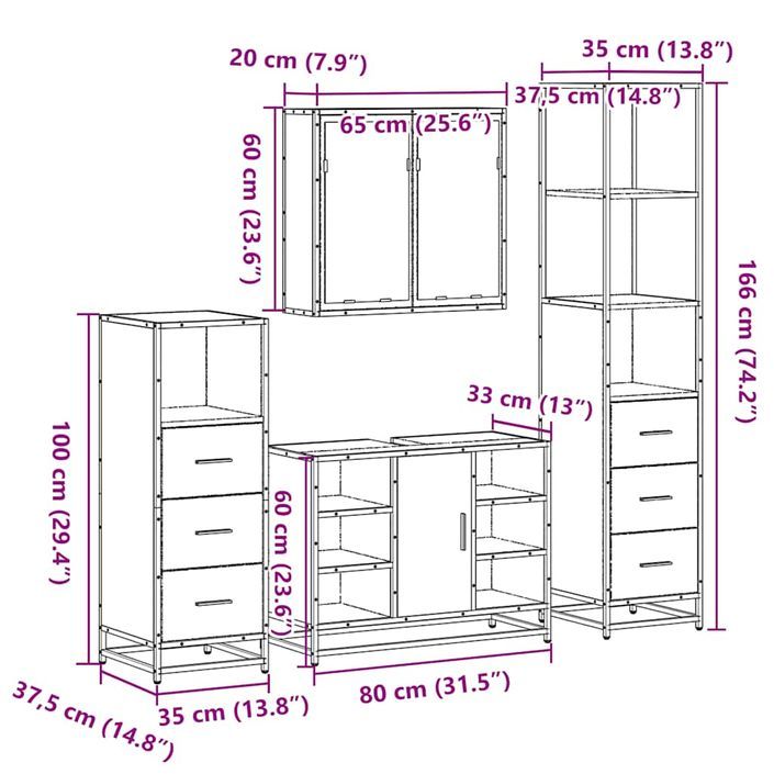 Ensemble meubles salle de bain 4 pcs chêne fumé bois ingénierie - Photo n°11