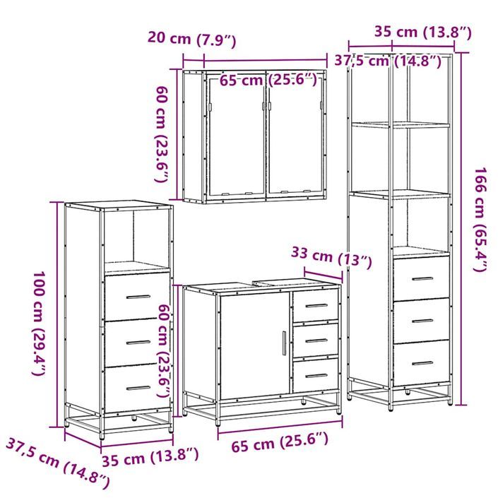 Ensemble meubles salle de bain 4 pcs chêne fumé bois ingénierie - Photo n°11