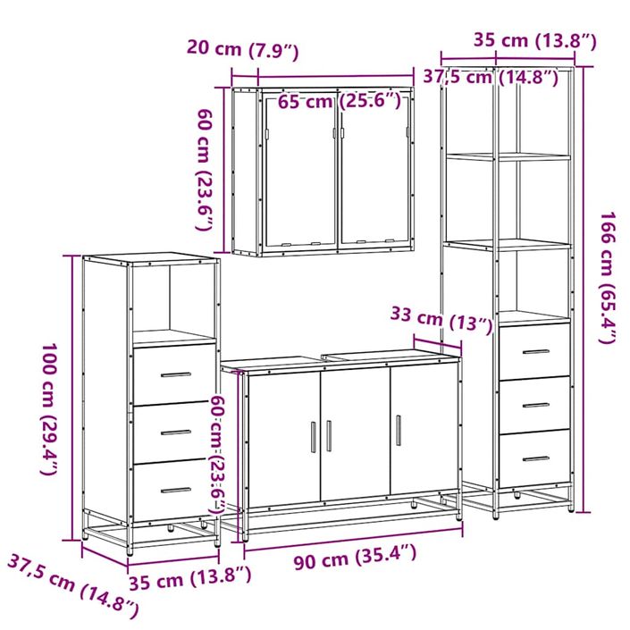 Ensemble meubles salle de bain 4 pcs chêne fumé bois ingénierie - Photo n°11