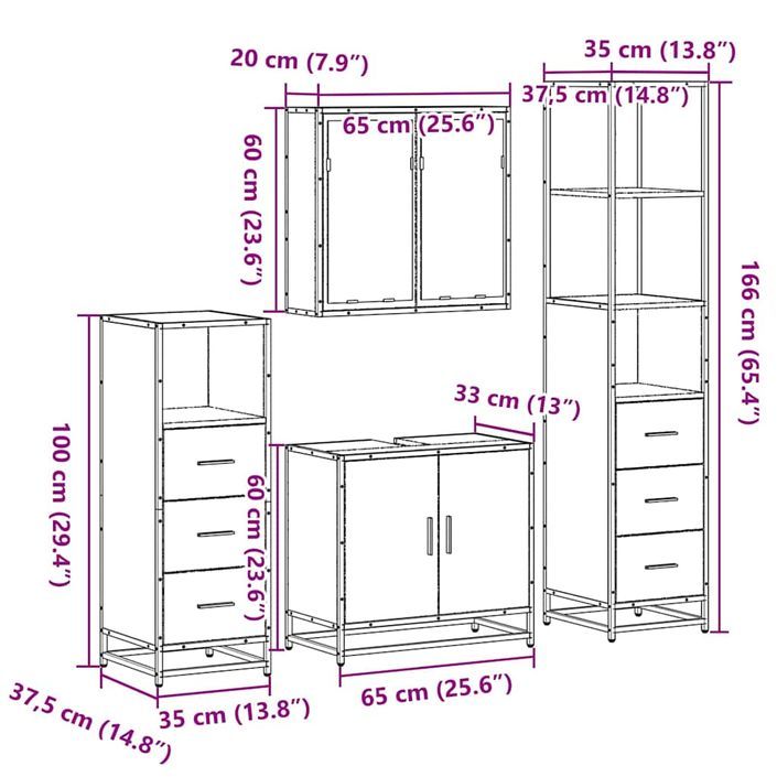 Ensemble meubles salle de bain 4 pcs chêne fumé bois ingénierie - Photo n°11