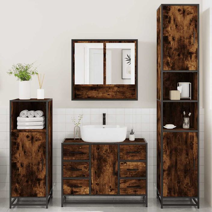 Ensemble meubles salle de bain 4 pcs chêne fumé bois ingénierie - Photo n°4