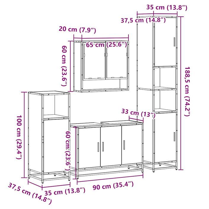 Ensemble meubles salle de bain 4 pcs chêne fumé bois ingénierie - Photo n°11