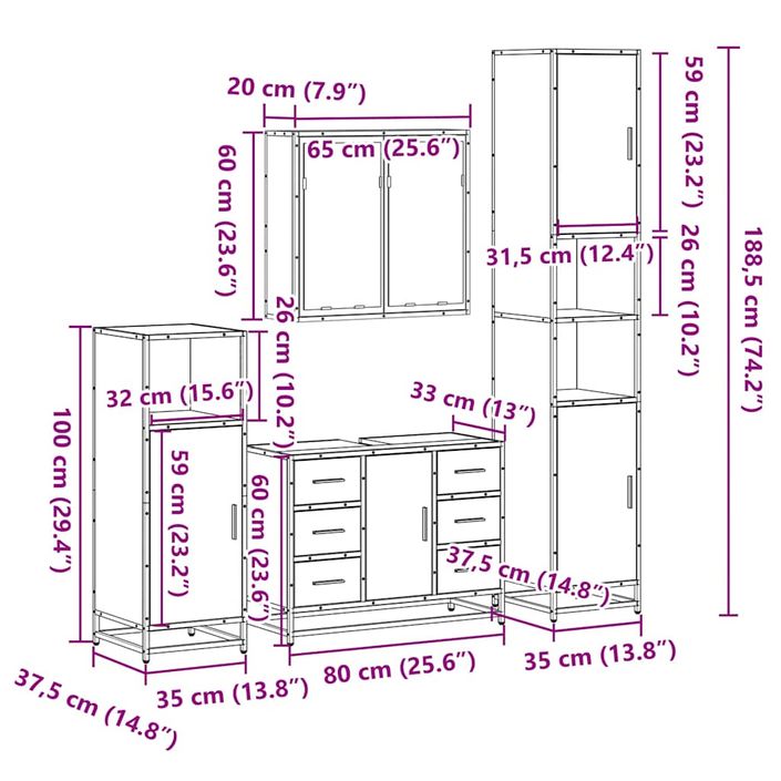 Ensemble meubles salle de bain 4 pcs chêne fumé bois ingénierie - Photo n°11