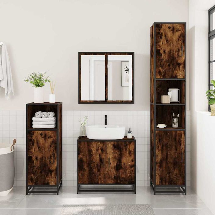 Ensemble meubles salle de bain 4 pcs chêne fumé bois ingénierie - Photo n°4