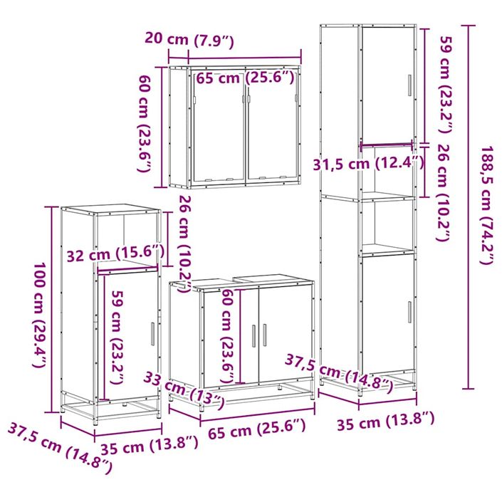 Ensemble meubles salle de bain 4 pcs chêne fumé bois ingénierie - Photo n°11