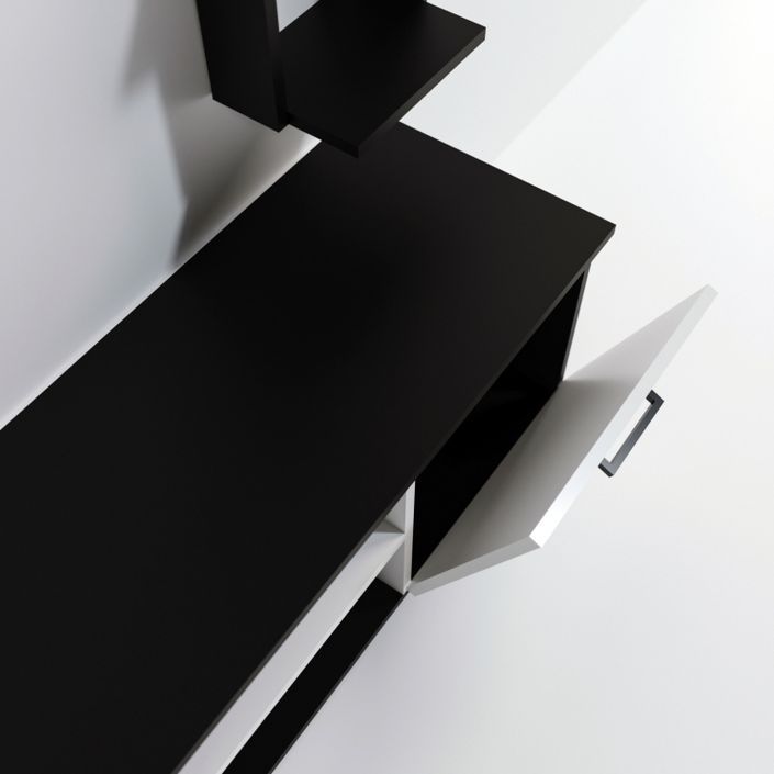 Ensemble modulable meuble TV avec bibliothèque et étagère bois blanc et noir Likaz 180 cm - Photo n°5