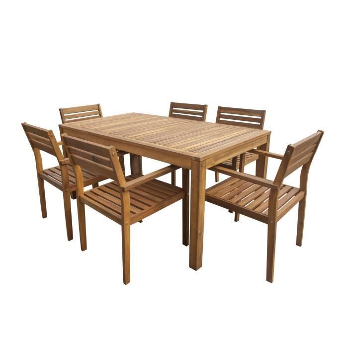 Ensemble repas de jardin 6 personnes - table 160x90cm et 6 fauteuils - Bois Acacia - Photo n°1