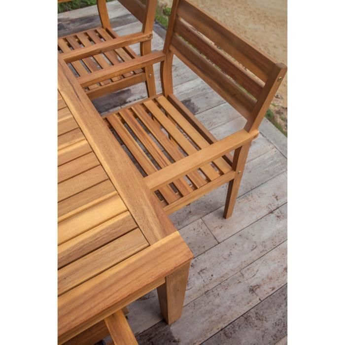 Ensemble repas de jardin 6 personnes - table 160x90cm et 6 fauteuils - Bois Acacia - Photo n°4