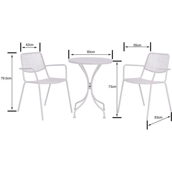 Ensemble repas de jardin ou balcon - Set bistrot table avec 2 fauteuils - Ø 60 x 70 cm - Blanc - Photo n°3