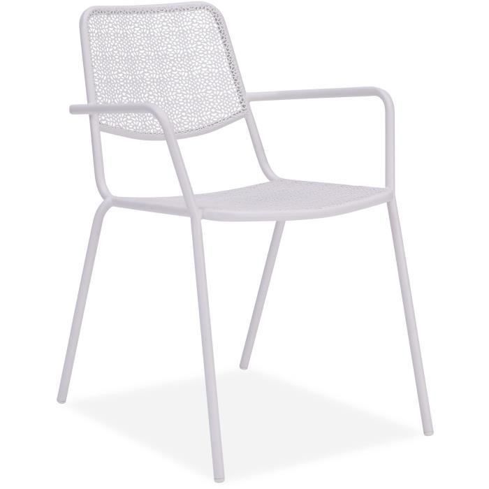 Ensemble repas de jardin ou balcon - Set bistrot table avec 2 fauteuils - Ø 60 x 70 cm - Blanc - Photo n°4