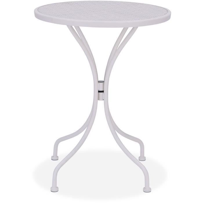 Ensemble repas de jardin ou balcon - Set bistrot table avec 2 fauteuils - Ø 60 x 70 cm - Blanc - Photo n°5