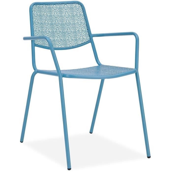 Ensemble repas de jardin ou balcon - Set bistrot table avec 2 fauteuils - Table : 60 x 70 cm, fauteuils : 54 x 64 x 77 cm - Bleu - Photo n°4